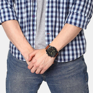 Bronson Men Quartz Black Dial Chronograph Leather Watch FS5714