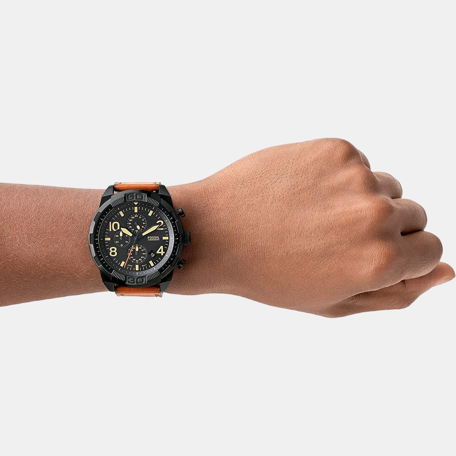 Bronson Men Quartz Black Dial Chronograph Leather Watch FS5714