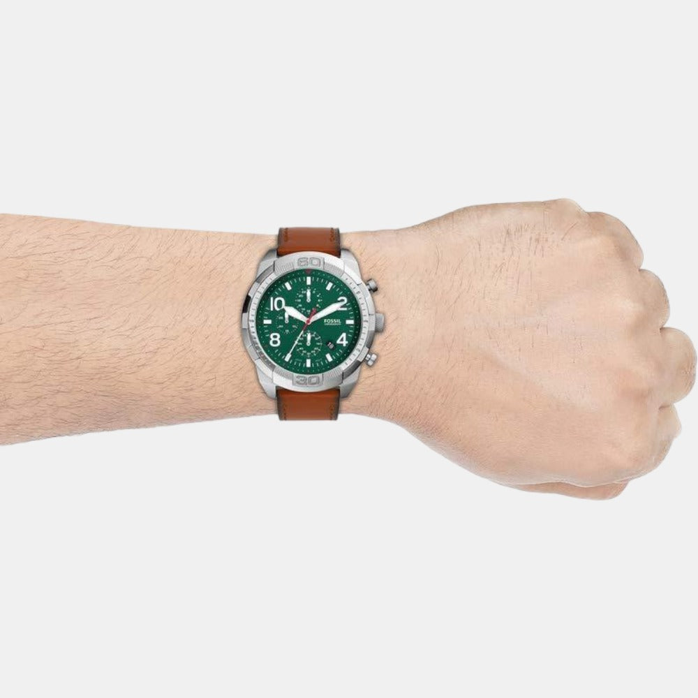 Bronson Men Quartz Green Dial Chronograph Leather Watch FS5738