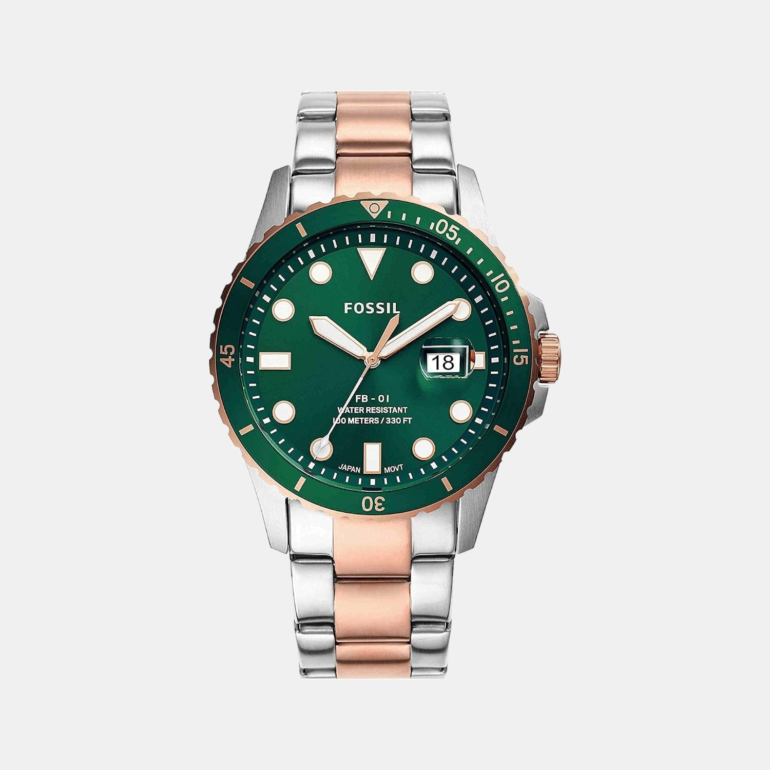 Fb-01 Men Quartz Green Dial Analog Stainless Steel Watch FS5743