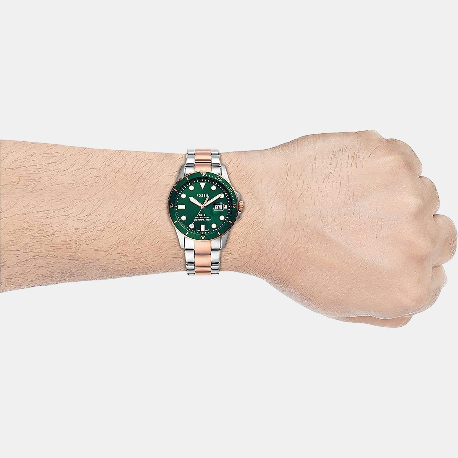 Fb-01 Men Quartz Green Dial Analog Stainless Steel Watch FS5743