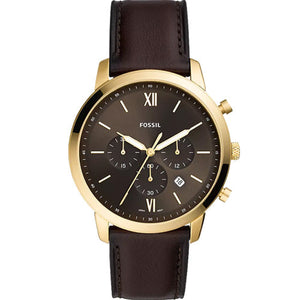 Fossil Neutra Men's Black Dial Gold Case & Brown Strap 44 MM Watch