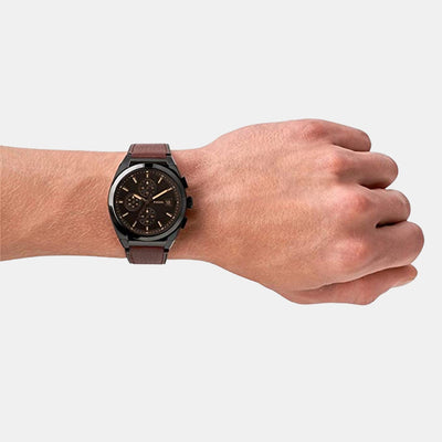 Everett Men Quartz Black Dial Chronograph Leather Watch FS5798