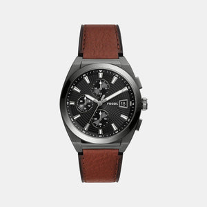 Everett Men Quartz Grey Dial Chronograph Leather Watch FS5799
