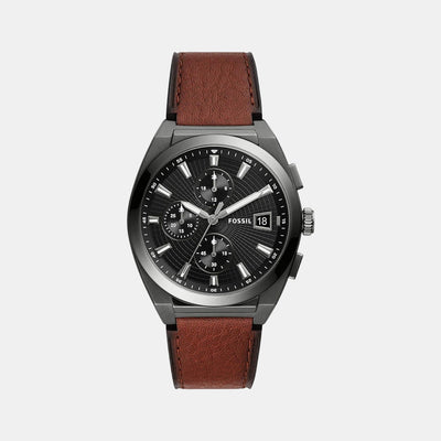 Everett Men Quartz Grey Dial Chronograph Leather Watch FS5799