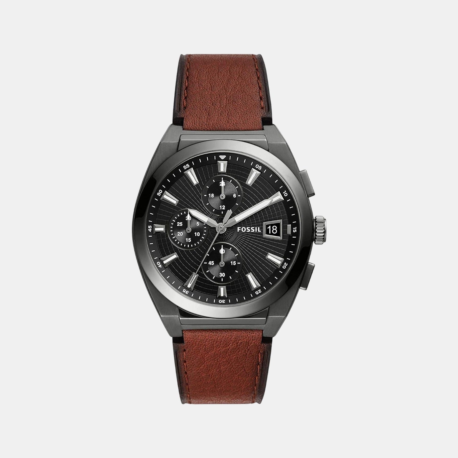 Everett Men Quartz Grey Dial Chronograph Leather Watch FS5799