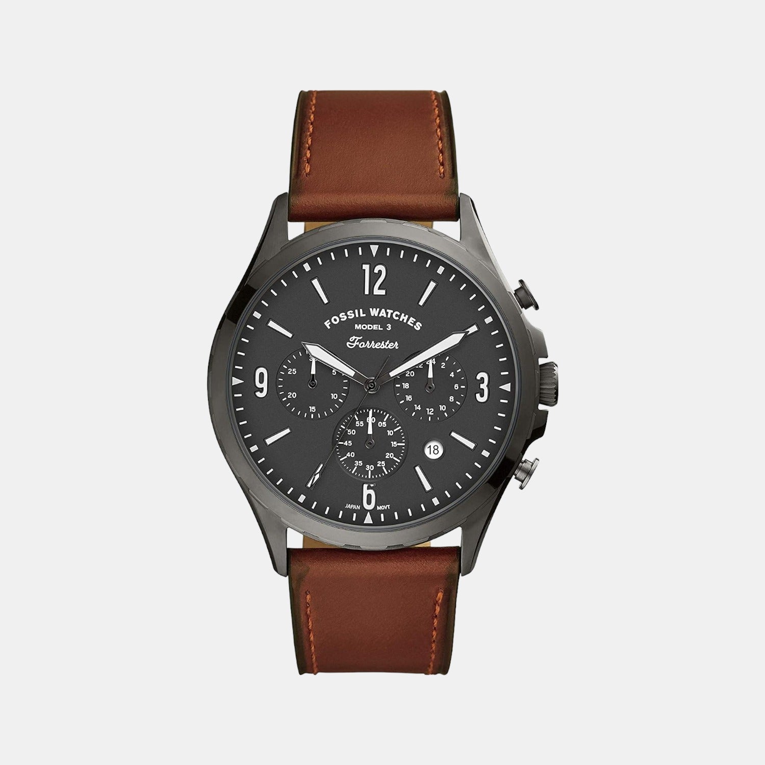 Forrester Men Quartz Grey Dial Chronograph Leather Watch FS5815