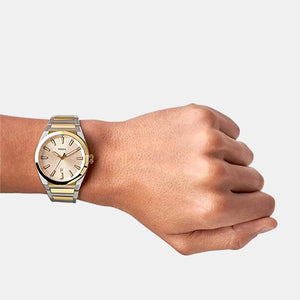 Everett Men Quartz Cream Dial Analog Stainless Steel Watch FS5823