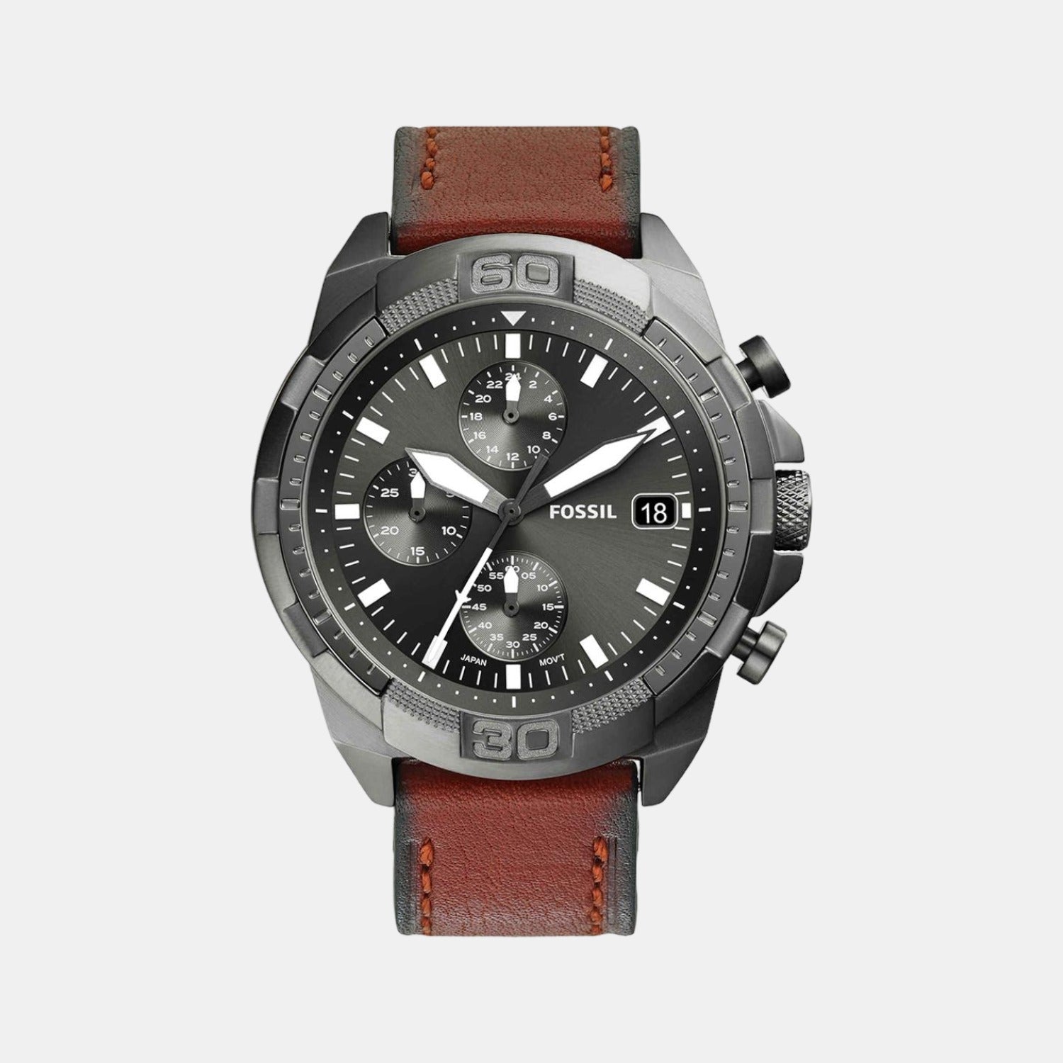 Bronson Men Quartz Grey Dial Chronograph Leather Watch FS5855