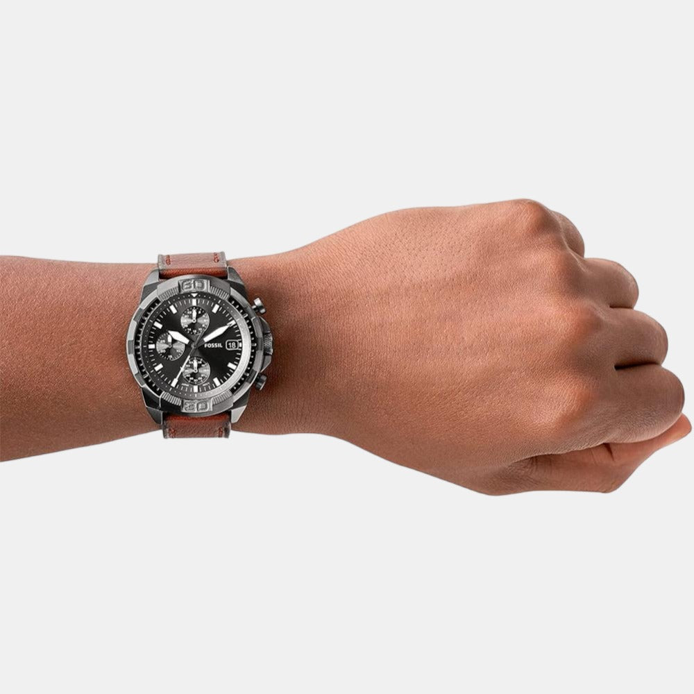 Bronson Men Quartz Grey Dial Chronograph Leather Watch FS5855