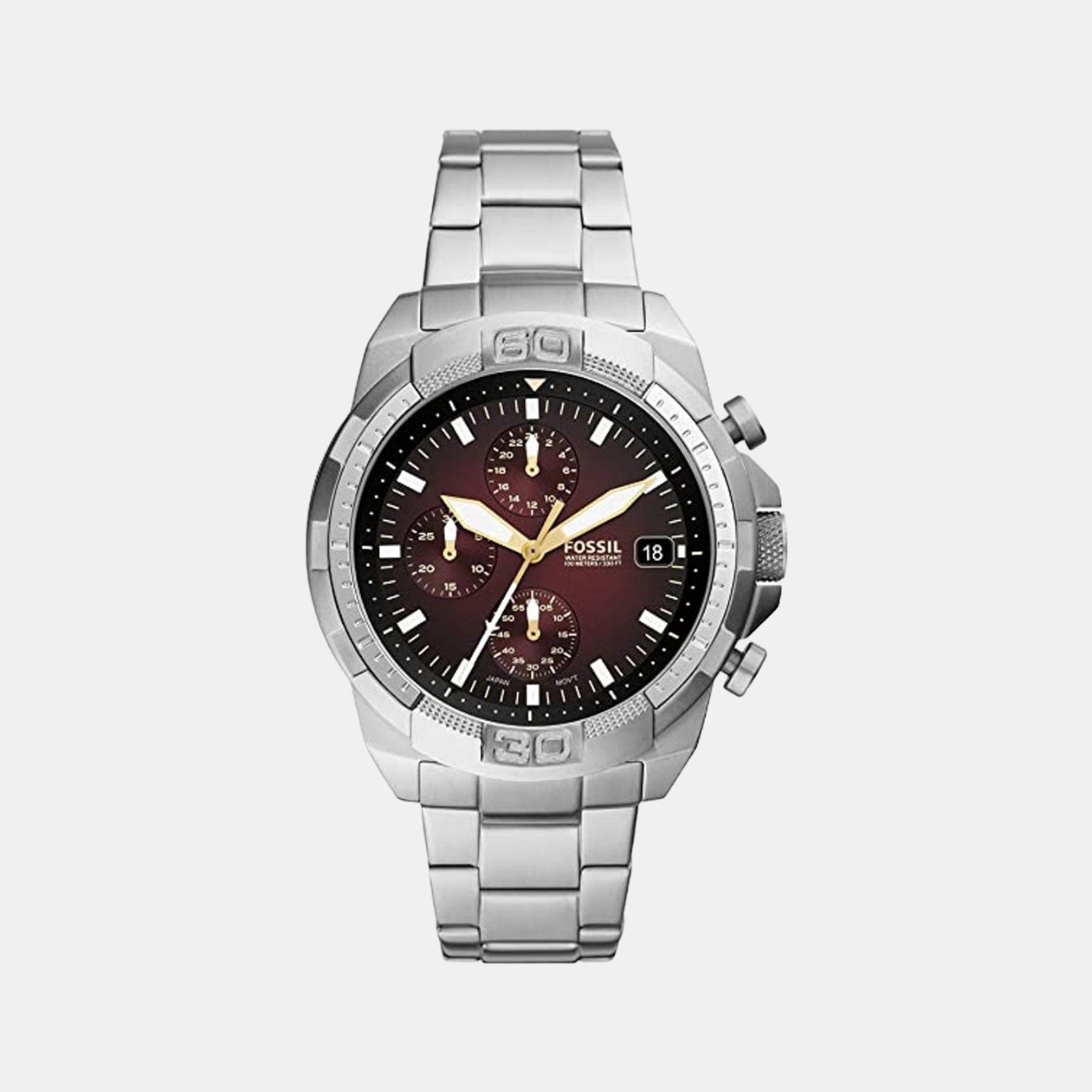 Bronson Men Quartz Red Dial Chronograph Stainless Steel Watch FS5878