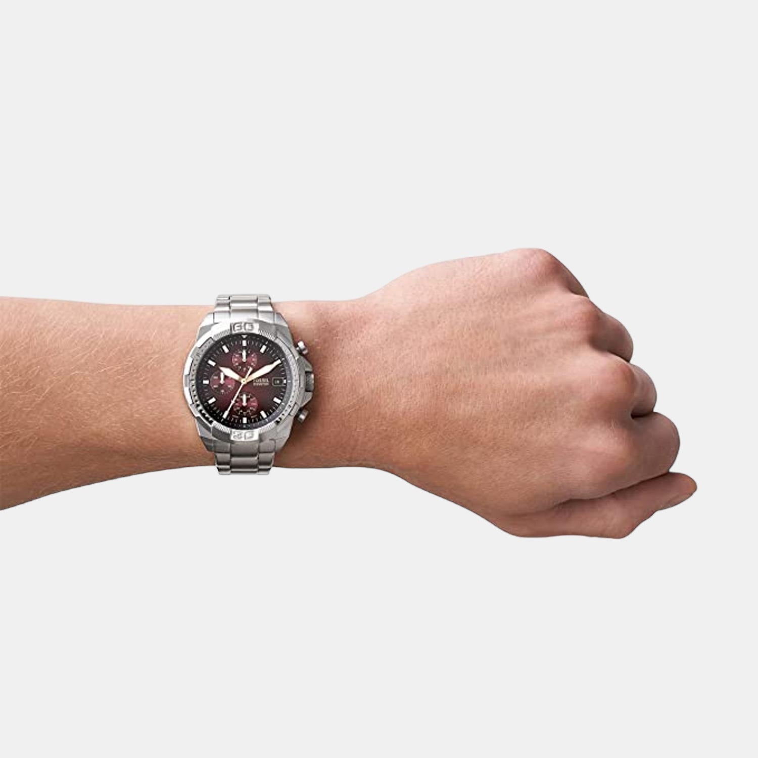 Bronson Men Quartz Red Dial Chronograph Stainless Steel Watch FS5878