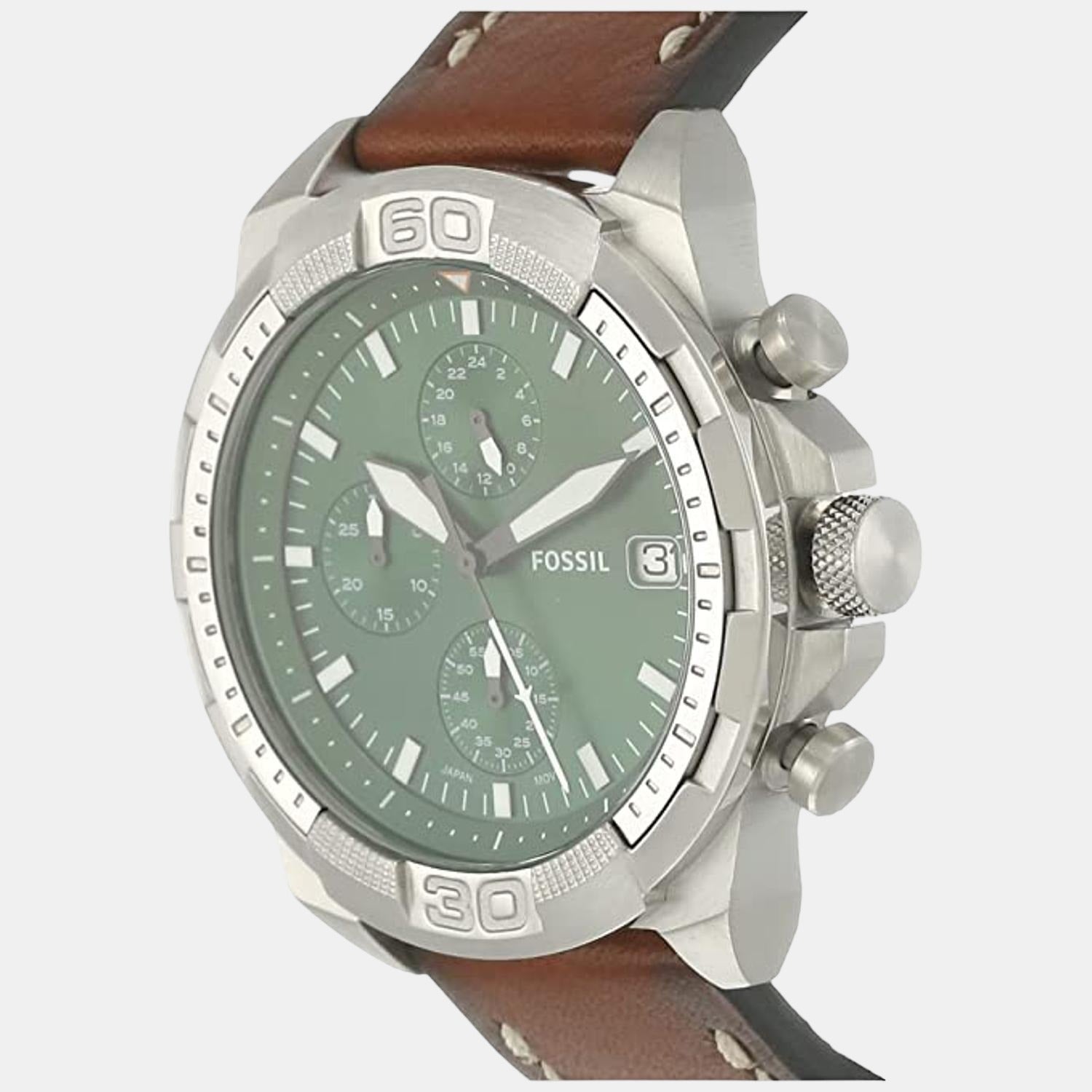 Bronson Men Quartz Green Dial Chronograph Leather Watch FS5898