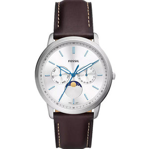 Fossil Neutra Silver Dial & Brown Strap 44 MM Watch for Men