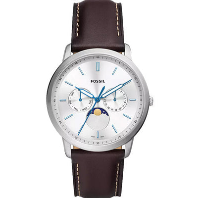 Fossil Neutra Silver Dial & Brown Strap 44 MM Watch for Men