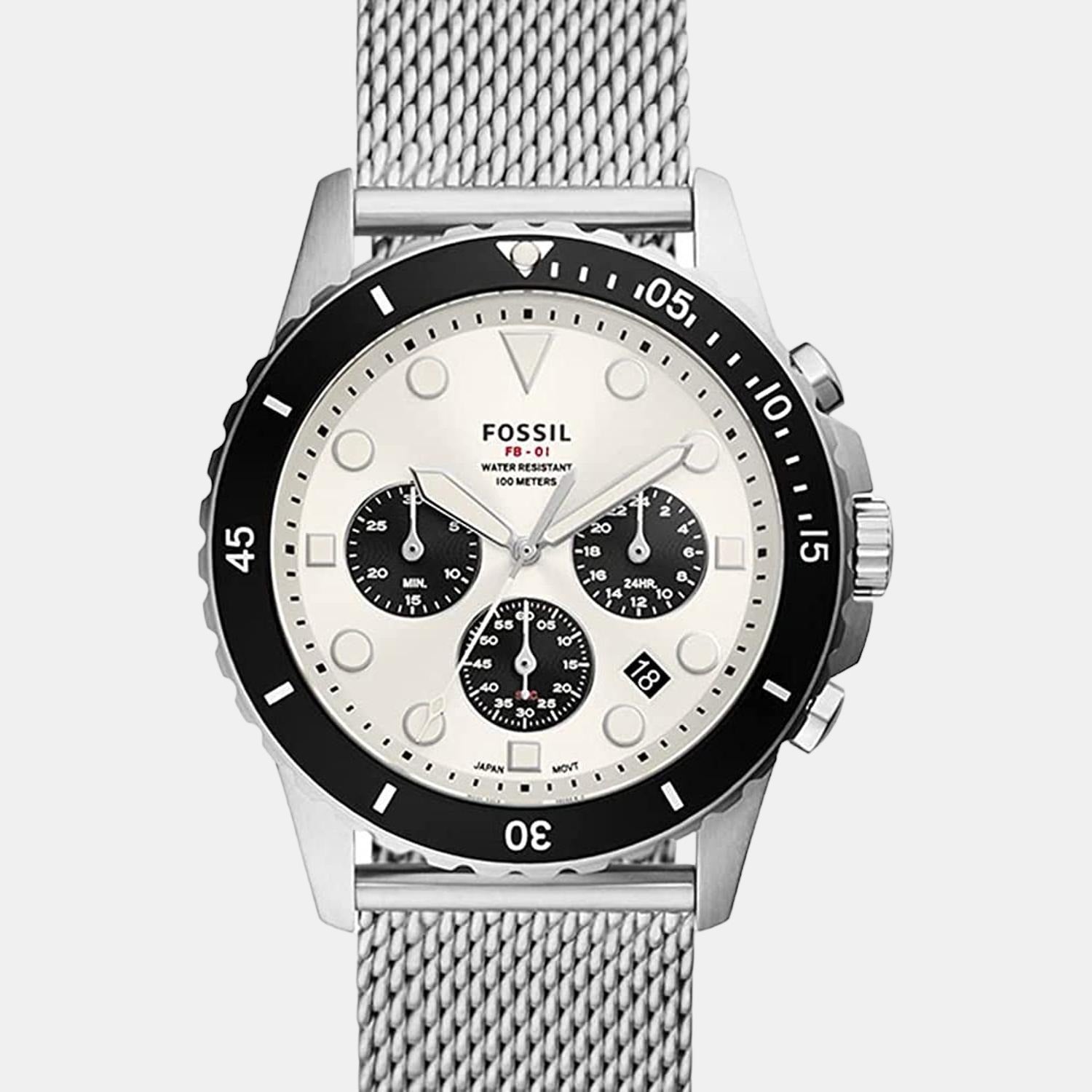 Fb-01 Men Quartz White Dial Chronograph Stainless Steel Watch FS5915