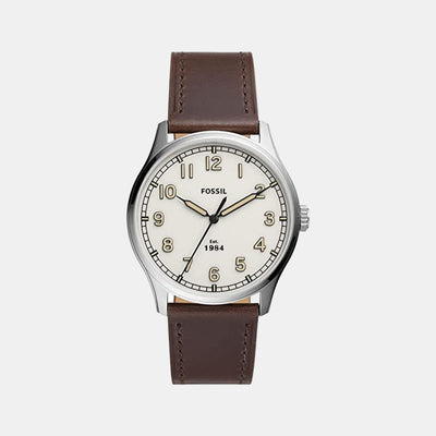 Dayliner Men Quartz Cream Dial Analog Leather Watch FS5927