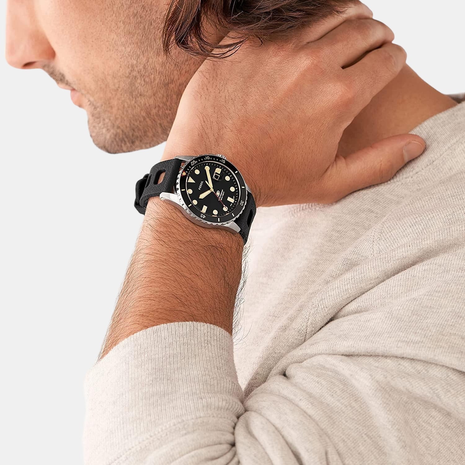 Fossil Blue Dive Men Quartz Black Dial Analog Silicone Watch FS5947