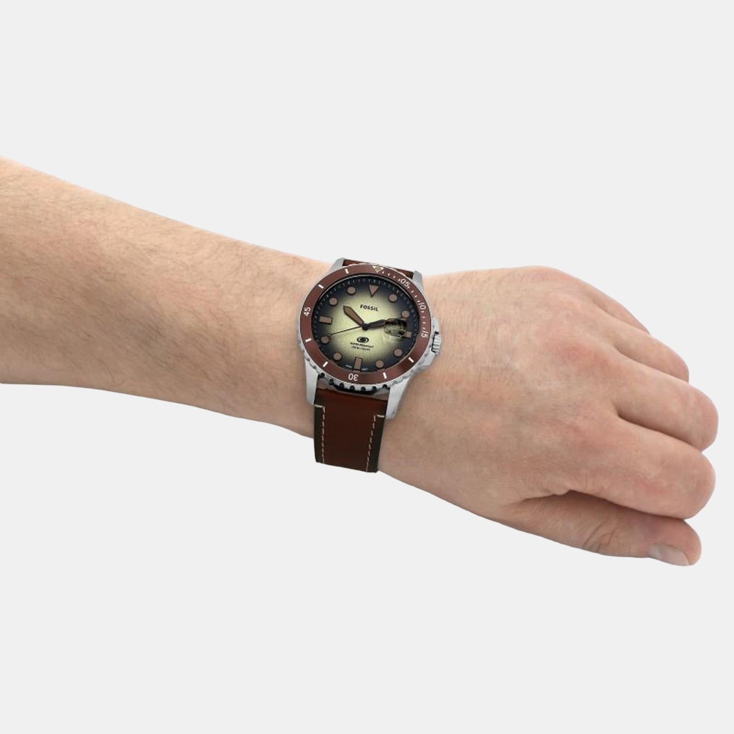 Fossil Blue Dive Men Quartz Green Dial Analog Leather Watch FS5961