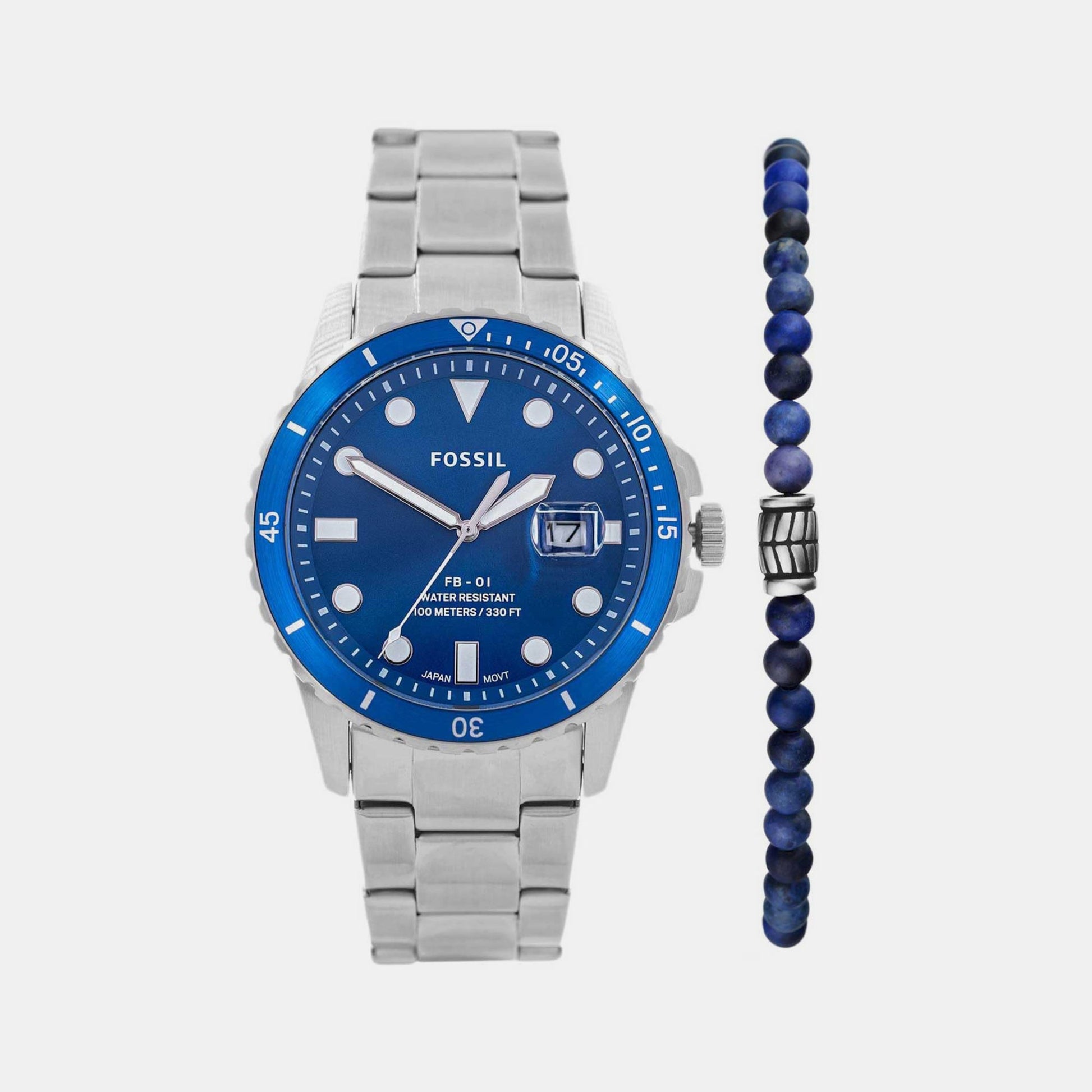 Fb-01 Men Quartz Blue Dial Analog Stainless Steel Watch FS5969SET