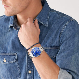 Fb-01 Men Quartz Blue Dial Analog Stainless Steel Watch FS5969SET