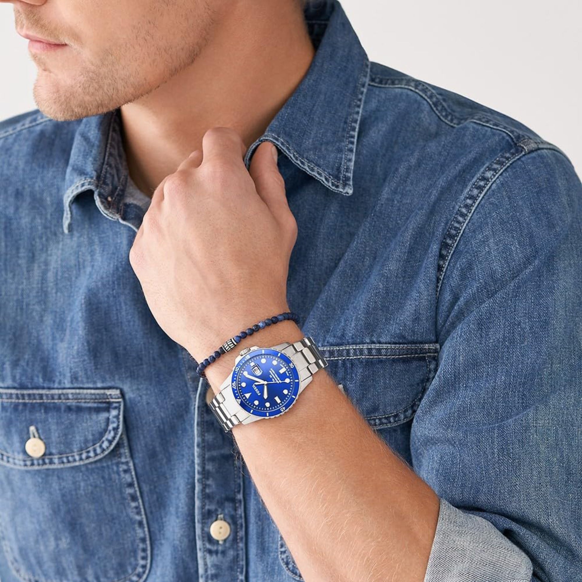 Fb-01 Men Quartz Blue Dial Analog Stainless Steel Watch FS5969SET