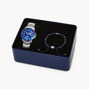 Fb-01 Men Quartz Blue Dial Analog Stainless Steel Watch FS5969SET