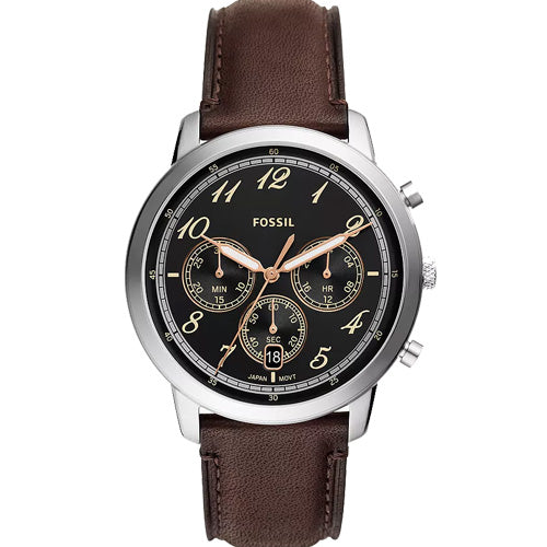Fossil Neutra Black Dial Silver Case & Brown Strap 44 MM Watch for Men