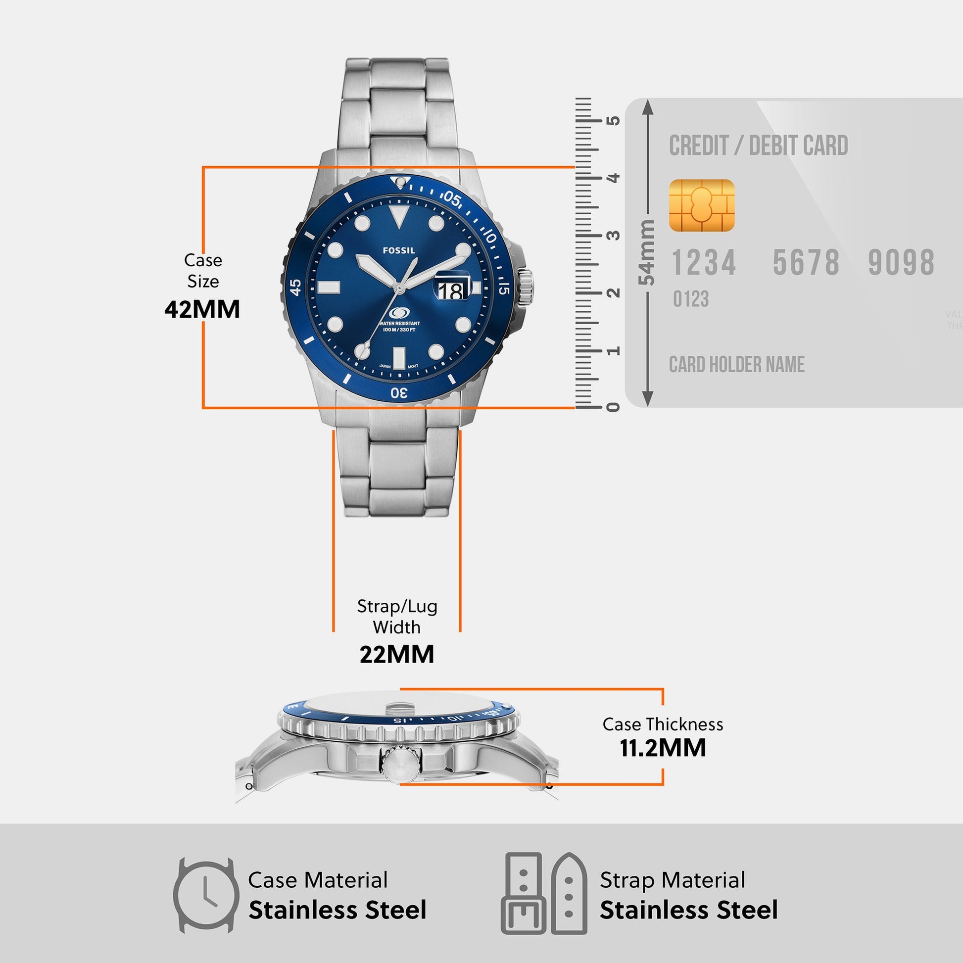 Fossil Blue Dive Men Quartz Blue Dial Analog Stainless Steel Watch FS6029
