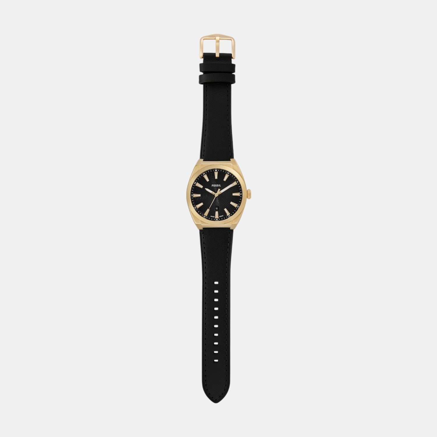 Everett Men Quartz Black Dial Analog Leather Watch FS6089