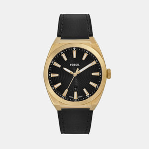 Everett Men Quartz Black Dial Analog Leather Watch FS6089