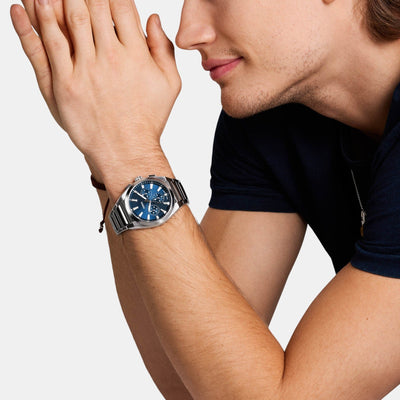 Everett Men Quartz Blue Dial Chronograph Stainless Steel Watch FS6104