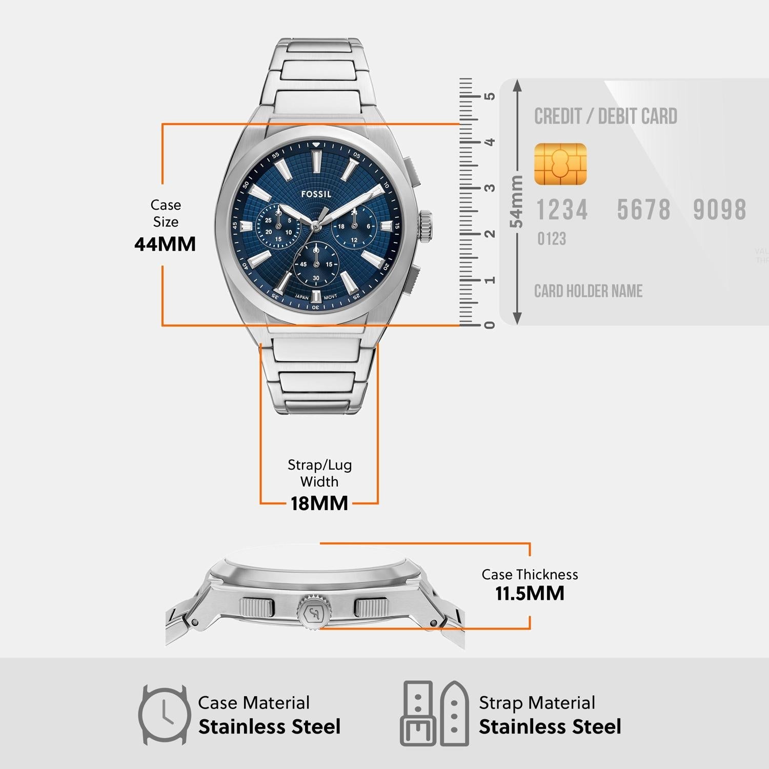 Everett Men Quartz Blue Dial Chronograph Stainless Steel Watch FS6104