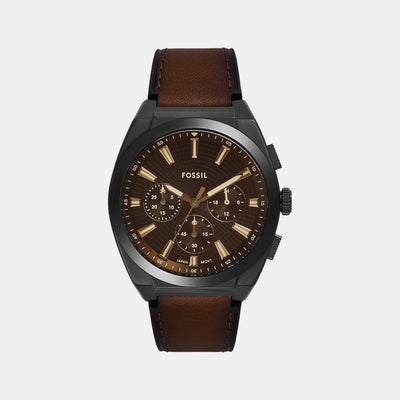 Everett Men Quartz Black Dial Chronograph Leather Watch FS6108