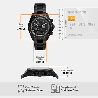 Autocross Men Quartz Black Dial Chronograph Stainless Steel Watch FS6125