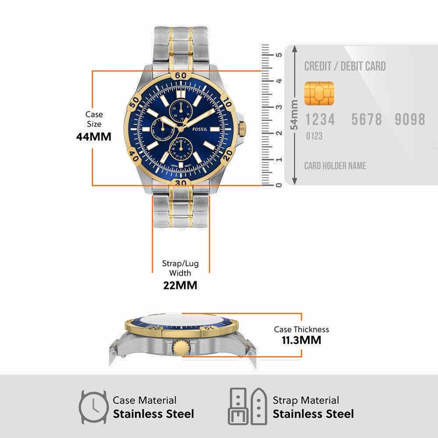 Garrett Men Quartz Blue Dial Multi-Function Stainless Steel Watch FS6146