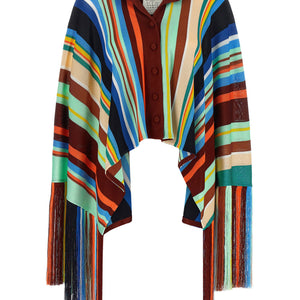 Fendi Striped Poncho With Fringes