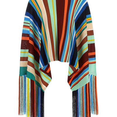 Fendi Striped Poncho With Fringes