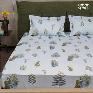 Serene Collection - Breathable 200 TC 100% Pure Cotton Single Bedsheet with Pillow Cover, Fall Leaves - Blue