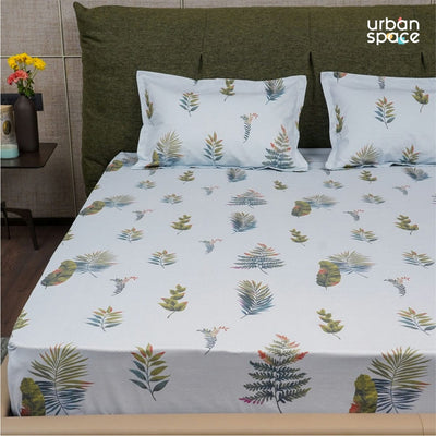 Serene Collection - Breathable 200 TC 100% Pure Cotton Single Bedsheet with Pillow Cover, Fall Leaves - Blue