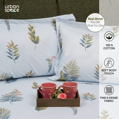 Serene Collection - Breathable 200 TC 100% Pure Cotton Single Bedsheet with Pillow Cover, Fall Leaves - Blue