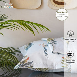 Serene Collection - Breathable 200 TC 100% Pure Cotton Single Bedsheet with Pillow Cover, Fall Leaves - Blue