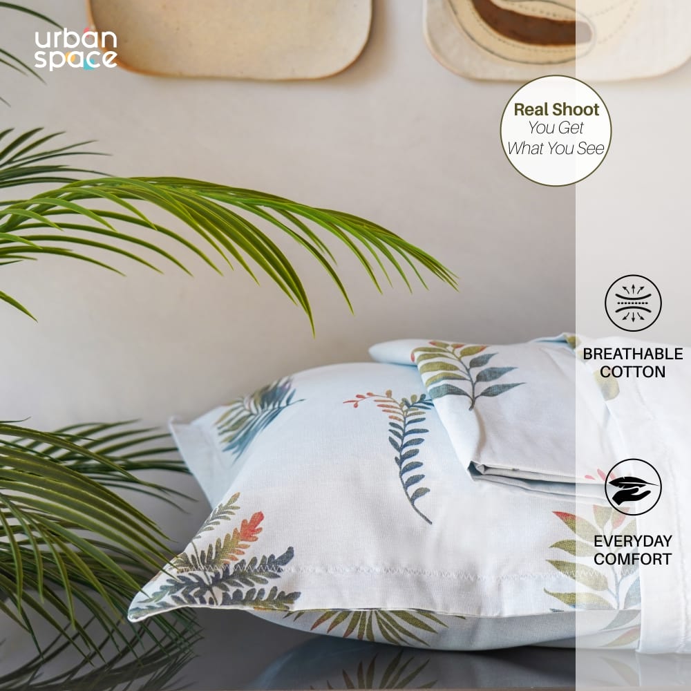 Serene Collection - Breathable 200 TC 100% Pure Cotton Single Bedsheet with Pillow Cover, Fall Leaves - Blue