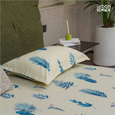 Serene Collection - Breathable 200 TC 100% Pure Cotton Single Bedsheet with Pillow Cover, Fall Leaves - Milk White