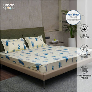 Serene Collection - Breathable 200 TC 100% Pure Cotton Single Bedsheet with Pillow Cover, Fall Leaves - Milk White