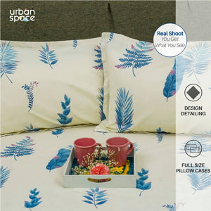 Serene Collection - Breathable 200 TC 100% Pure Cotton Single Bedsheet with Pillow Cover, Fall Leaves - Milk White