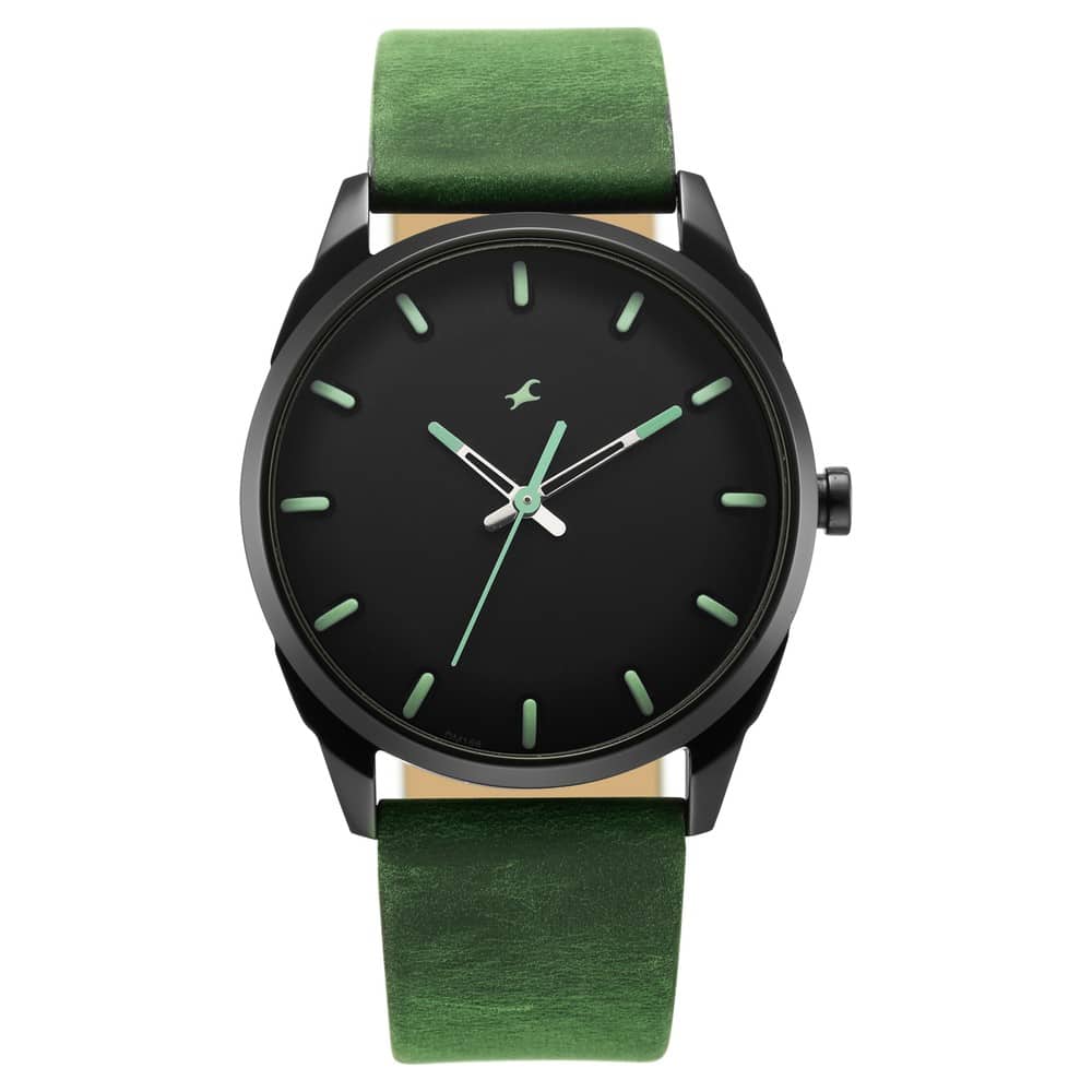 Fastrack After Dark Black Dial Leather Strap Watch for Mens