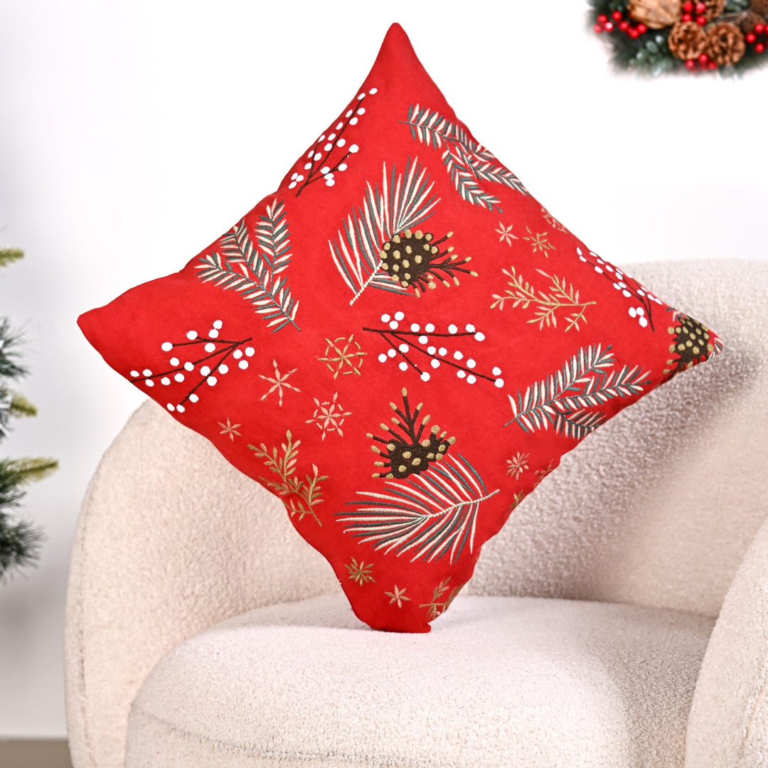 Pine Leaves Bright Red Couch Cushion Cover 40x40cm