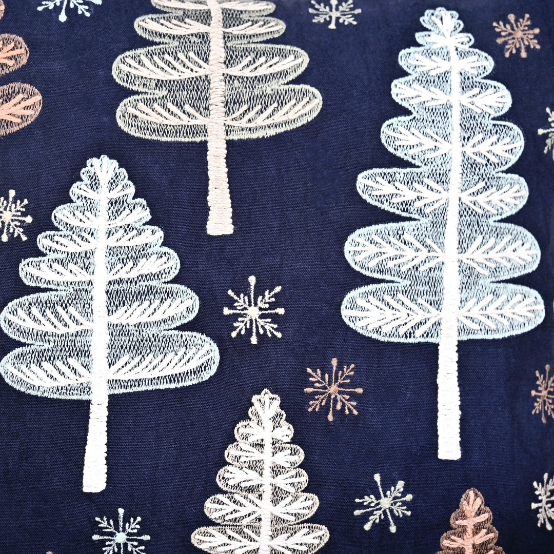 Festive Forest Dark Blue Embroidered Cushion Cover 40x40cm