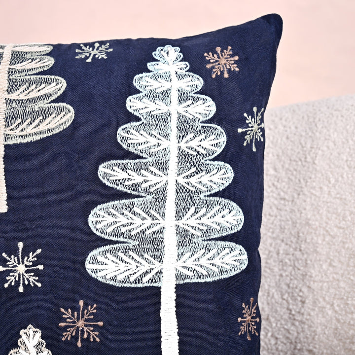 Festive Forest Dark Blue Embroidered Cushion Cover 40x40cm